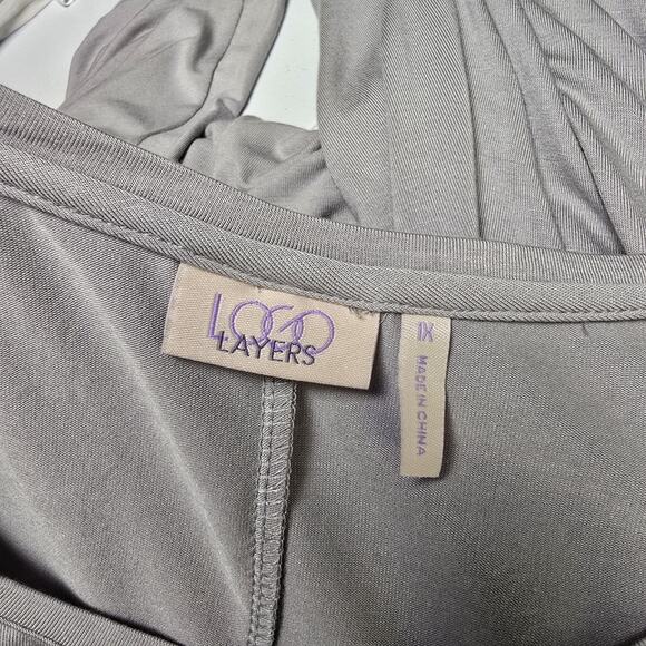 Layers Logo Lori Goldstein Tunic Tank Top Size 1X Gray Asymmetrical Stretch - Picture 5 of 6